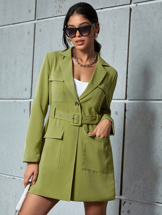 Eilly Bazar Abrigo Con Capa De Bolsillo Para Trabajo Con Collar De Solapa Para Mujer Y Mangas Largas