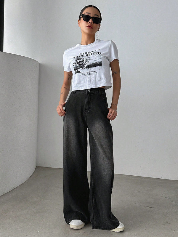 DAZY Jeans De Pierna Ancha Con Bolsillos Oblicuos