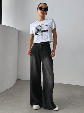 DAZY Jeans De Pierna Ancha Con Bolsillos Oblicuos