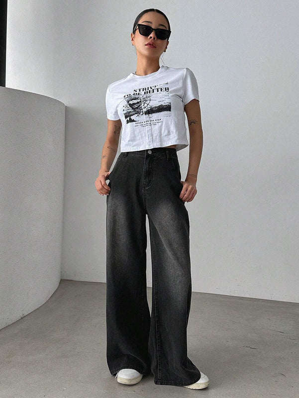 DAZY Jeans De Pierna Ancha Con Bolsillos Oblicuos