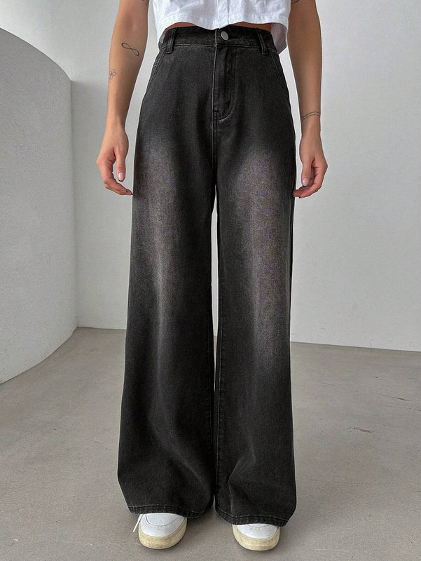 DAZY Jeans De Pierna Ancha Con Bolsillos Oblicuos