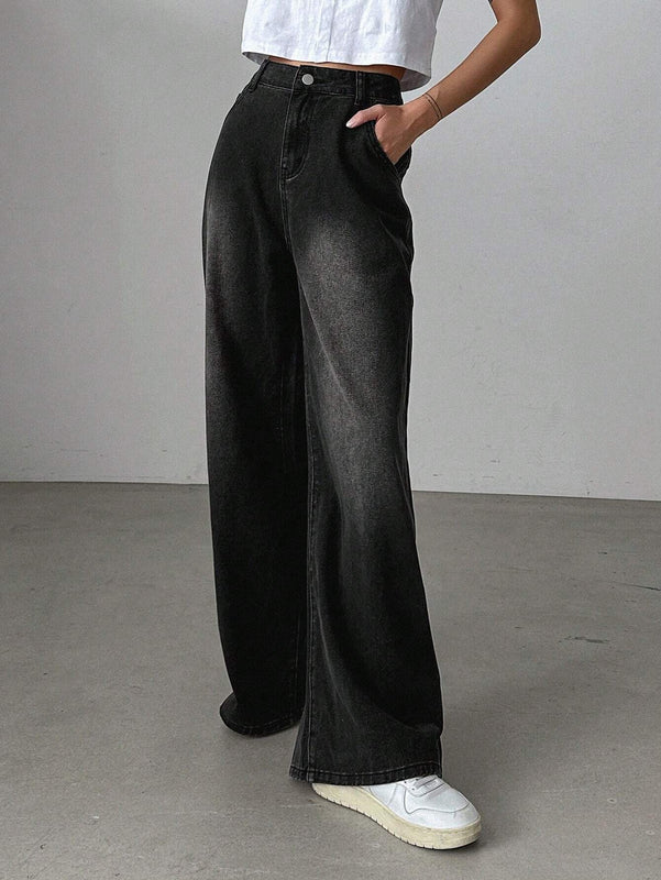 DAZY Jeans De Pierna Ancha Con Bolsillos Oblicuos
