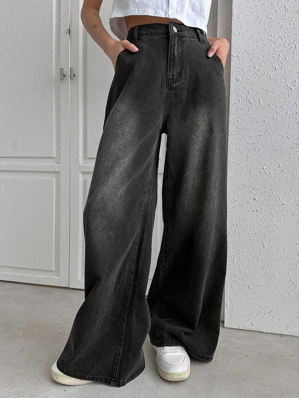 DAZY Jeans De Pierna Ancha Con Bolsillos Oblicuos