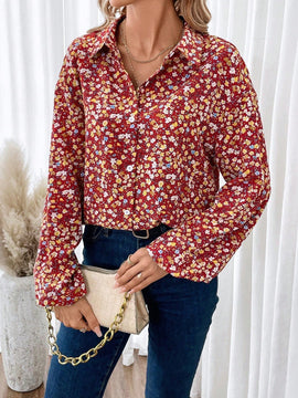 Frenchy Camisa con hombros caidos y estampado floral de florecitas