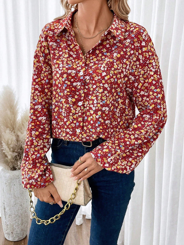 Frenchy Camisa con hombros caidos y estampado floral de florecitas