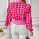 Essnce cardigan casual de mujer con botones y mangas de farol, dobladillo ancho y estampado de pata de gallo