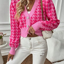 Essnce cardigan casual de mujer con botones y mangas de farol, dobladillo ancho y estampado de pata de gallo