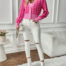 Essnce cardigan casual de mujer con botones y mangas de farol, dobladillo ancho y estampado de pata de gallo