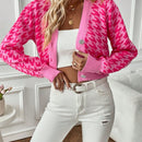 Essnce cardigan casual de mujer con botones y mangas de farol, dobladillo ancho y estampado de pata de gallo