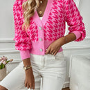 Essnce cardigan casual de mujer con botones y mangas de farol, dobladillo ancho y estampado de pata de gallo