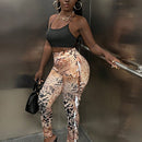 Pantalones ajustados con estampado ribete con fruncido