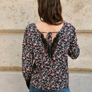 Frenchy Blusa con lazo en la espalda y encaje en contraste con estampado floral de florecitas