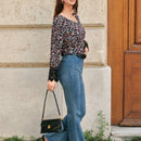 Frenchy Blusa con lazo en la espalda y encaje en contraste con estampado floral de florecitas