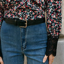Frenchy Blusa con lazo en la espalda y encaje en contraste con estampado floral de florecitas