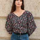 Frenchy Blusa con lazo en la espalda y encaje en contraste con estampado floral de florecitas