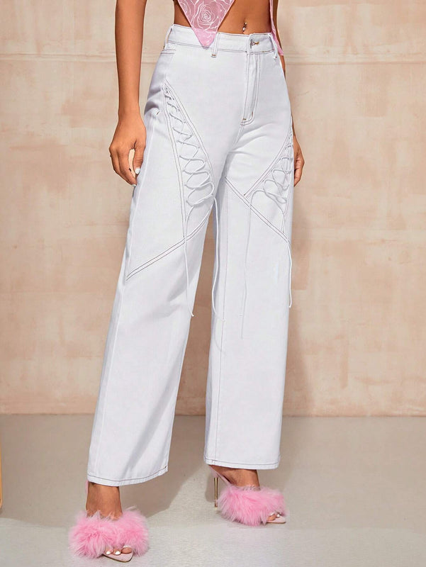 Essnce Jeans con cordon delantero de pierna ancha