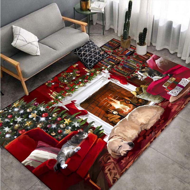 1 alfombra de Navidad con diseño festivo, antideslizante de poliéster para sala, cocina y entrada exterior, lavable a máquina, decoración navideña para interiores