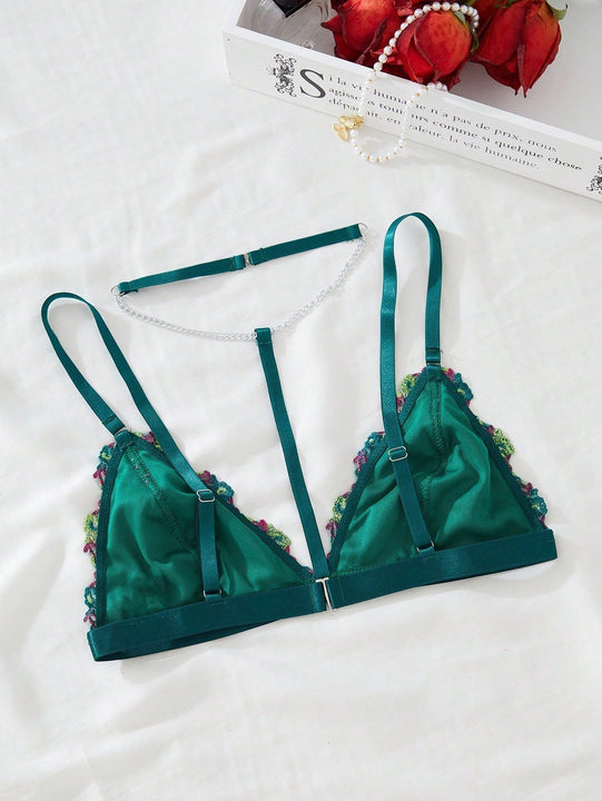 Sujetador con bordado floral de malla con gargantilla