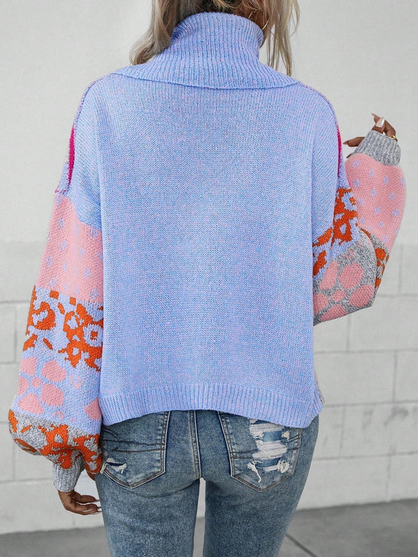 Essnce Jersey de rayas & con patron floral cuello alto de hombros caidos