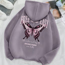 Ezwear sudadera con capucha casual de mujer con estampado de lema de mariposa, otono/invierno