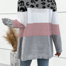 Lune cardigan informal de uso diario con parche de estampado de leopardo y botones adelante, apto para otono/invierno