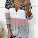 Lune cardigan informal de uso diario con parche de estampado de leopardo y botones adelante, apto para otono/invierno