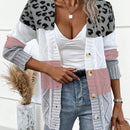 Lune cardigan informal de uso diario con parche de estampado de leopardo y botones adelante, apto para otono/invierno