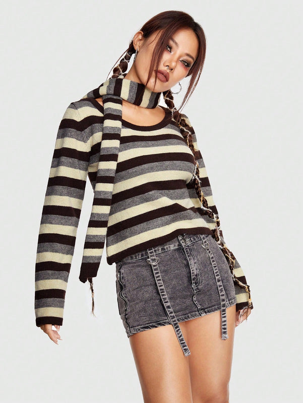ROMWE Grunge Punk Jersey con patron de rayas con panuelo