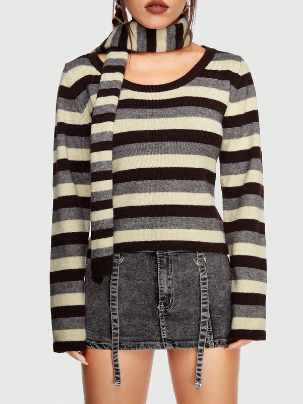 ROMWE Grunge Punk Jersey con patron de rayas con panuelo