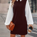 Vestido camisero 2 en 1 con manga farol en dos tonos