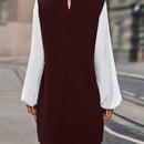 Vestido camisero 2 en 1 con manga farol en dos tonos