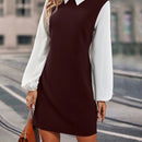 Vestido camisero 2 en 1 con manga farol en dos tonos