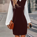 Vestido camisero 2 en 1 con manga farol en dos tonos