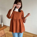 FRIFUL Blusa peplum con mangas con volante y encaje en contraste de jacquard