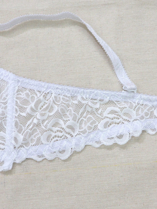 1 Pieza De Sujetador Push-up Sexy Con Encaje, Soporte Lateral Y Funcion De Ajuste