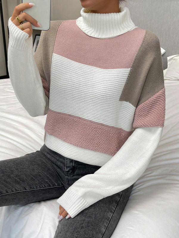 Essnce Jersey de color combinado cuello alto de hombros caidos