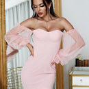 Eilly Bazar vestido ajustado de manga farol de malla transparente