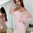 Eilly Bazar vestido ajustado de manga farol de malla transparente