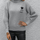 Frenchy Jersey con letra & con patron de corazon cuello alto de hombros caidos