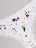 Ropa Interior Sexy De Tanga Con Diseno De Gatos Y Adornos De Encaje Lindos Para Mujer