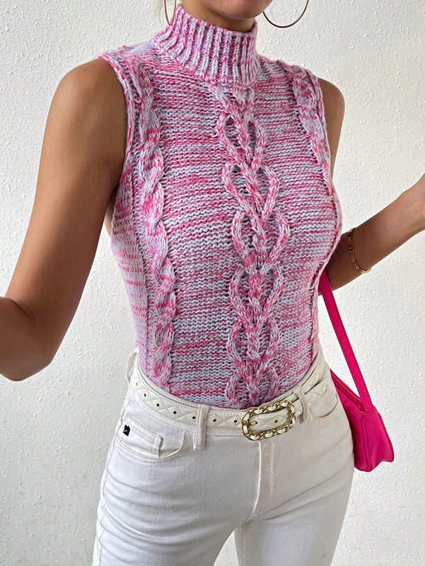 Essnce Chaleco de punto de space dye tejido de cable cuello alto