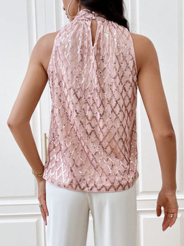 Prive Blusa con estampado geometrico de espalda con abertura de ojo de cuello alto