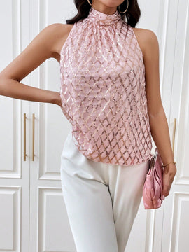 Prive Blusa con estampado geometrico de espalda con abertura de ojo de cuello alto