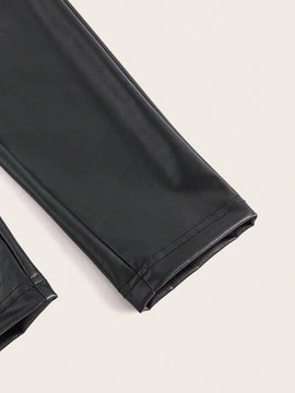 Pantalones pitillo de cuero PU con detalle de botones