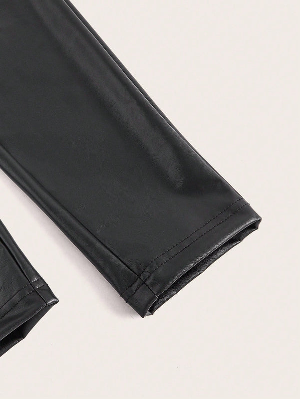 Pantalones pitillo de cuero PU con detalle de botones