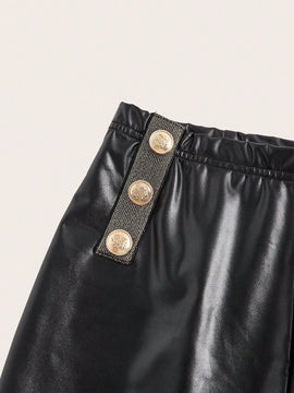 Pantalones pitillo de cuero PU con detalle de botones