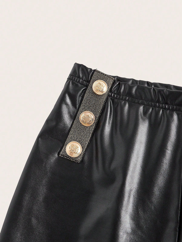 Pantalones pitillo de cuero PU con detalle de botones