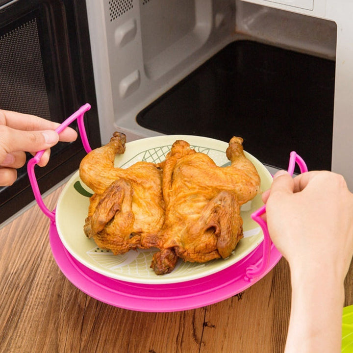 Plato de plástico para microondas 4 en 1 con rejilla de enfriamiento y tapas apilables - Diseño duradero y fácil de limpiar para un calentamiento uniforme, perfecto para pollo y más, artículos esenciales de cocina | Utensilios de cocina vibrantes | Plást