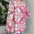 VCAY Blusa con estampado de paisley de cuello notch de manga farol