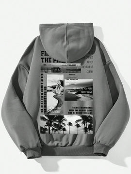 Ezwear sudadera con capucha informal con estampado de paisaje y letras oversize para otono e invierno